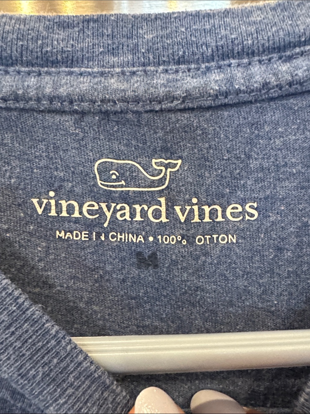 Vineyard Vines Blue Long-Sleeve Tee with Brown Whale Football Graphic - Picture 2 of 4